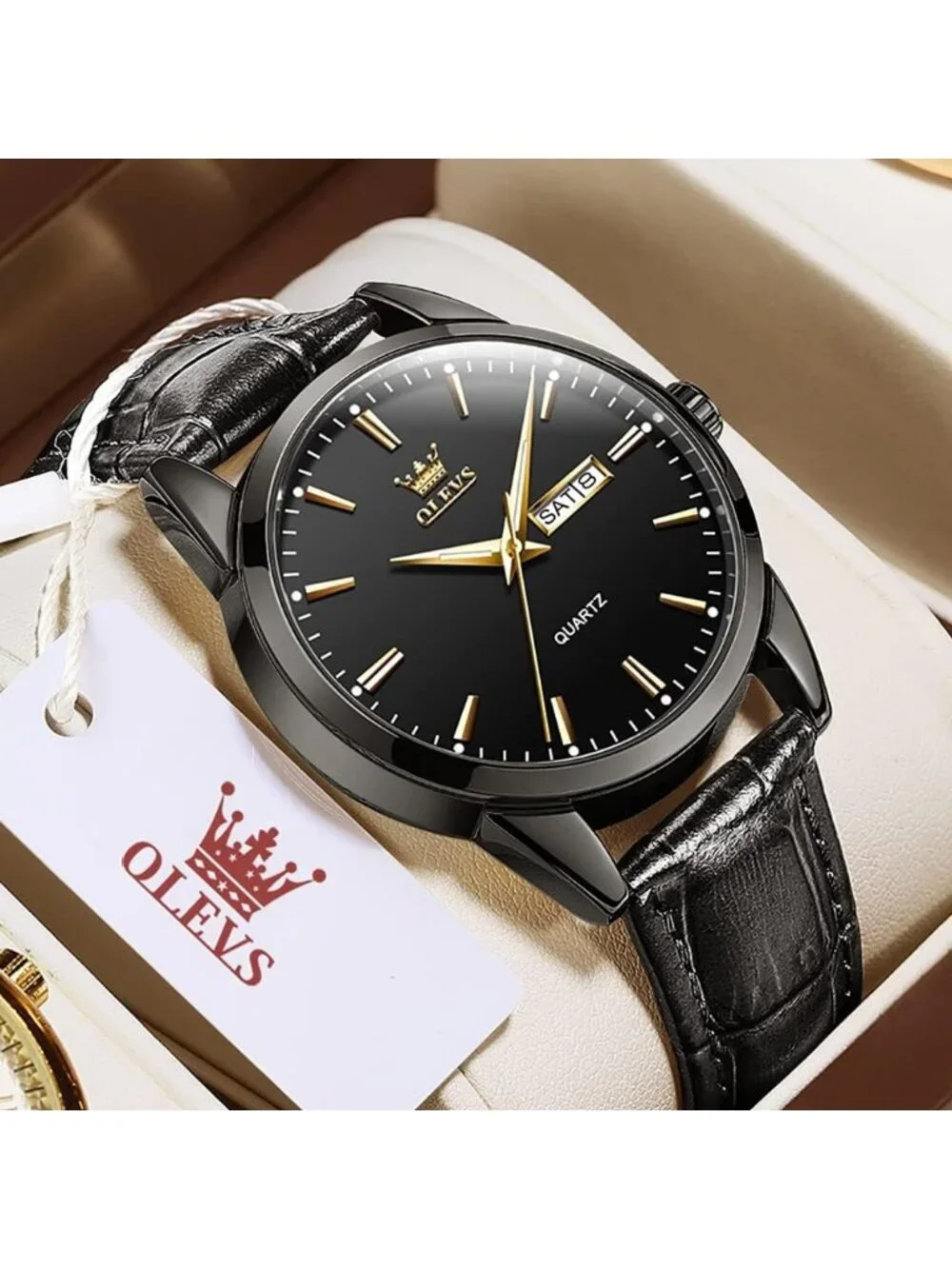 Men's All Black Fashion Quartz Leather Buckle Waterproof Luminous Round Watch
